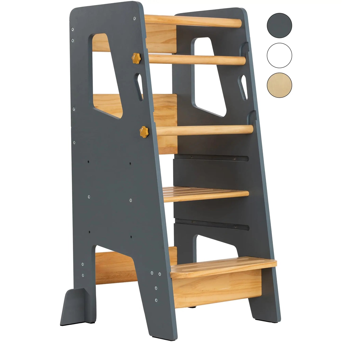 πͺ Montessori Foldable Wooden Learning Tower β Kitchen Helper Step Stool with Storage