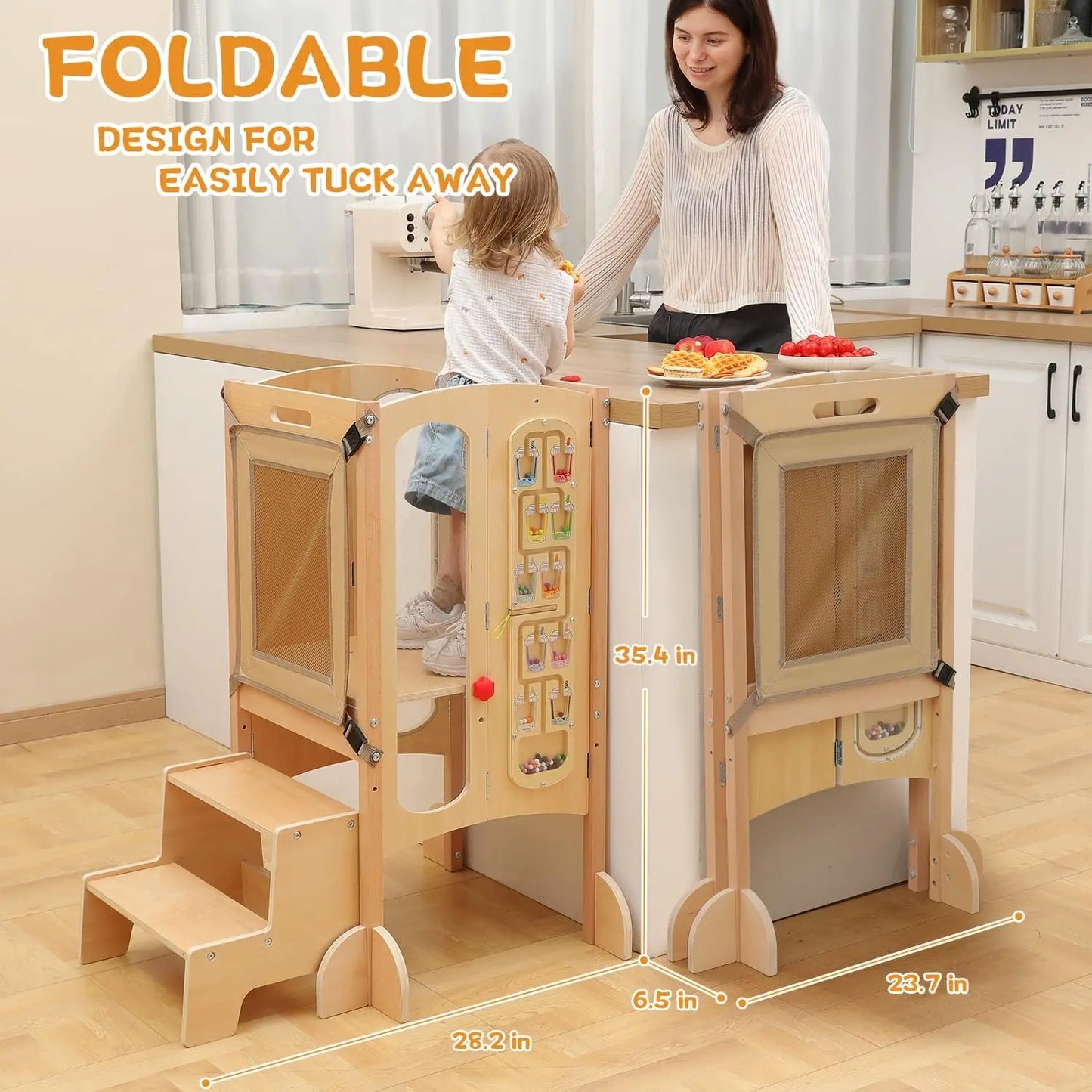 🧒 Wooden Montessori Learning Tower – Adjustable Step Stool for Kids
