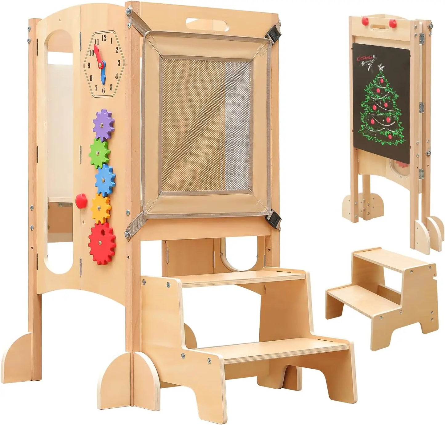 🧒 Wooden Montessori Learning Tower – Adjustable Step Stool for Kids