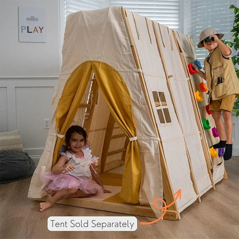 🧗 Montessori Wooden Climber & Slide Set – Indoor Play Gym for Kids