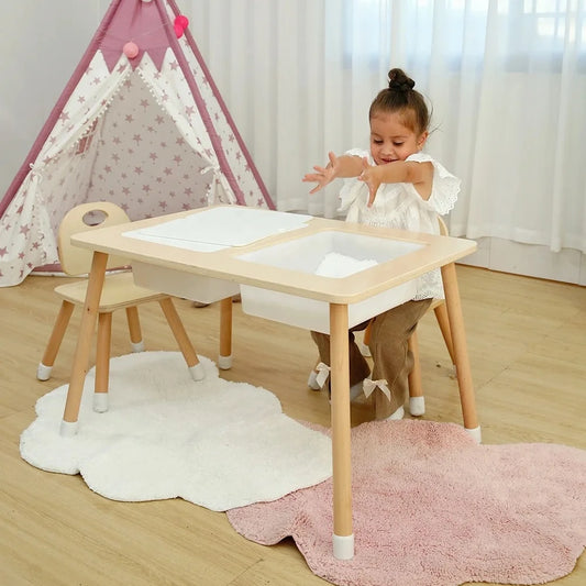 🪑 Montessori Wooden Kids Activity Table – Sensory, Sand, Water & Study Desk