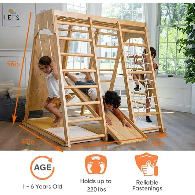 🧗 Montessori Wooden Climber & Slide Set – Indoor Play Gym for Kids