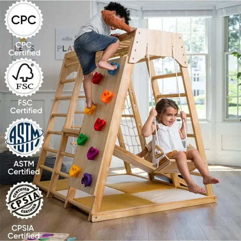 🧗 Montessori Wooden Climber & Slide Set – Indoor Play Gym for Kids