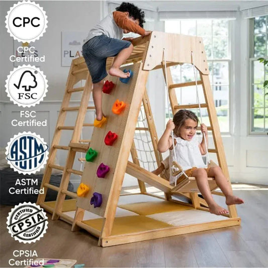 🧗 Montessori Wooden Climber & Slide Set – Indoor Play Gym for Kids
