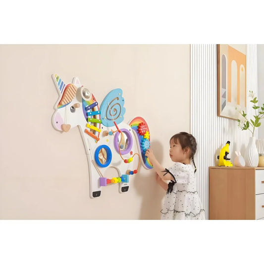 🦁 Montessori Wooden Busy Board – Sensory Wall Panel for Kids