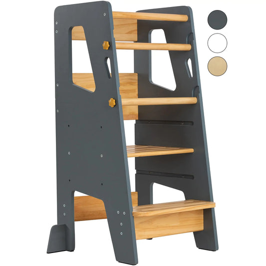 🪜 Montessori Foldable Wooden Learning Tower – Kitchen Helper Step Stool with Storage