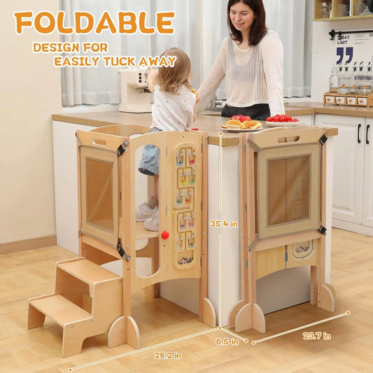 🧒 Wooden Montessori Learning Tower – Adjustable Step Stool for Kids
