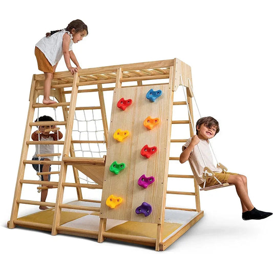 🧗 Montessori Wooden Climber & Slide Set – Indoor Play Gym for Kids