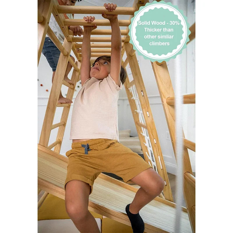 🧗 Montessori Wooden Climber & Slide Set – Indoor Play Gym for Kids