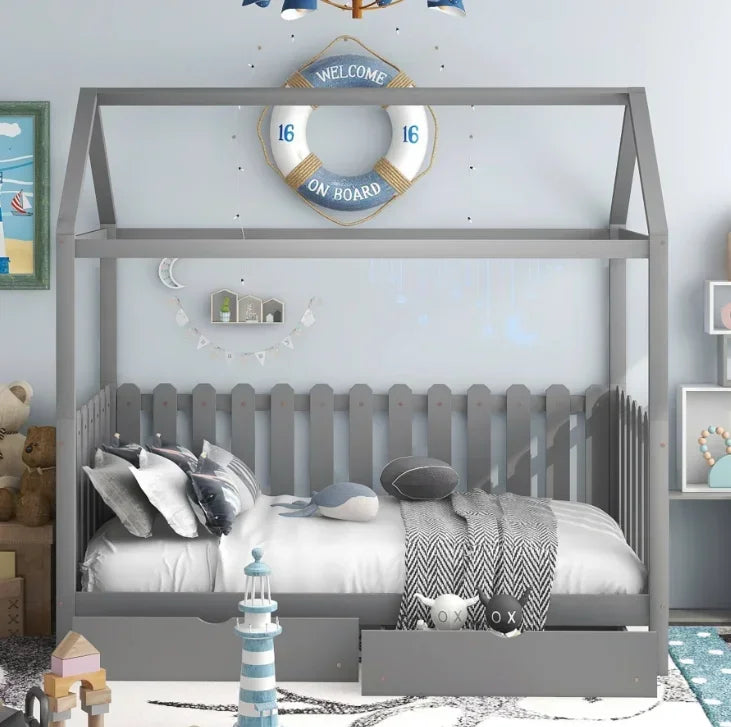 🛏️ Montessori Wooden House Bed for Kids – Toddler & Children’s Bedroom Furniture