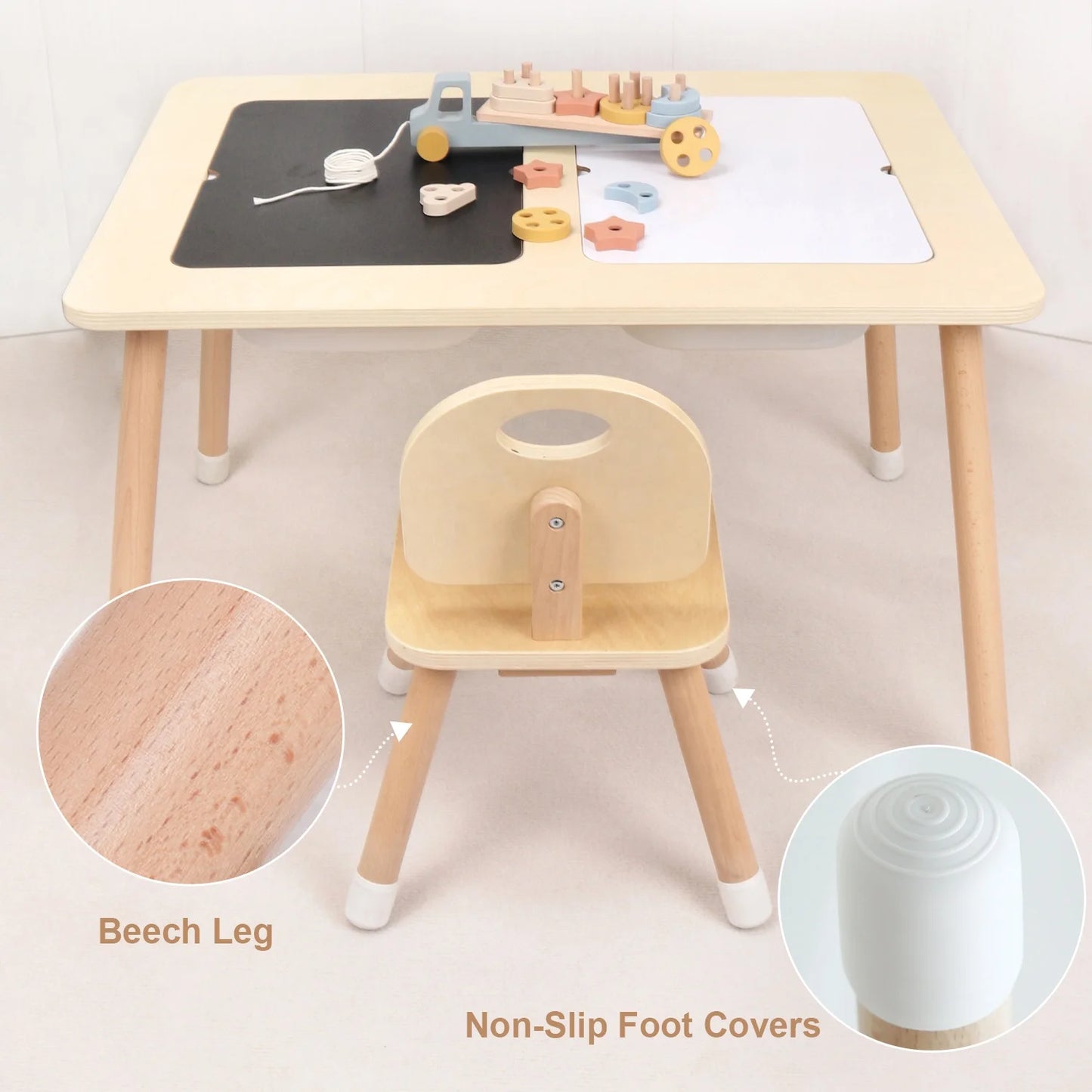 🪑 Montessori Wooden Kids Activity Table – Sensory, Sand, Water & Study Desk