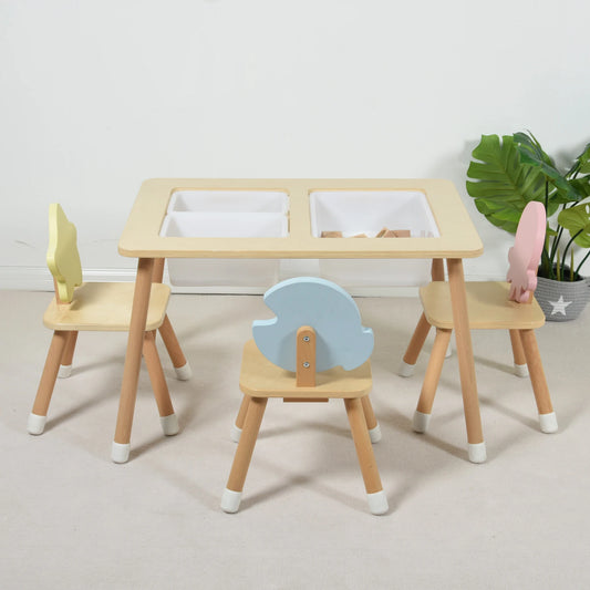 🪑 Montessori Wooden Kids Activity Table – Sensory, Sand, Water & Study Desk